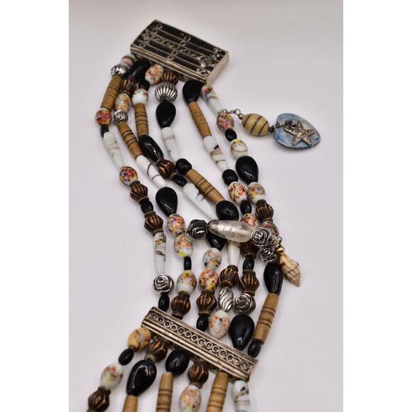 Vintage Multi-Strand Black White Glass Beaded Charm Belt 37” Boho Artisan Coast main image 4